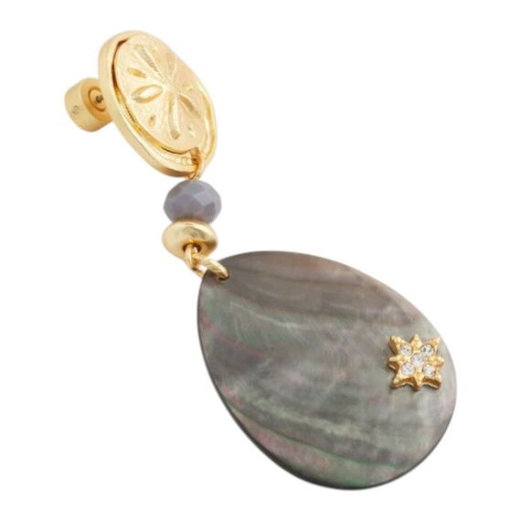 Chico’s Abalone Sand Dollar 2" Drop Pierced Earrings Coastal Beach BOHO Dangle - Picture 4 of 13